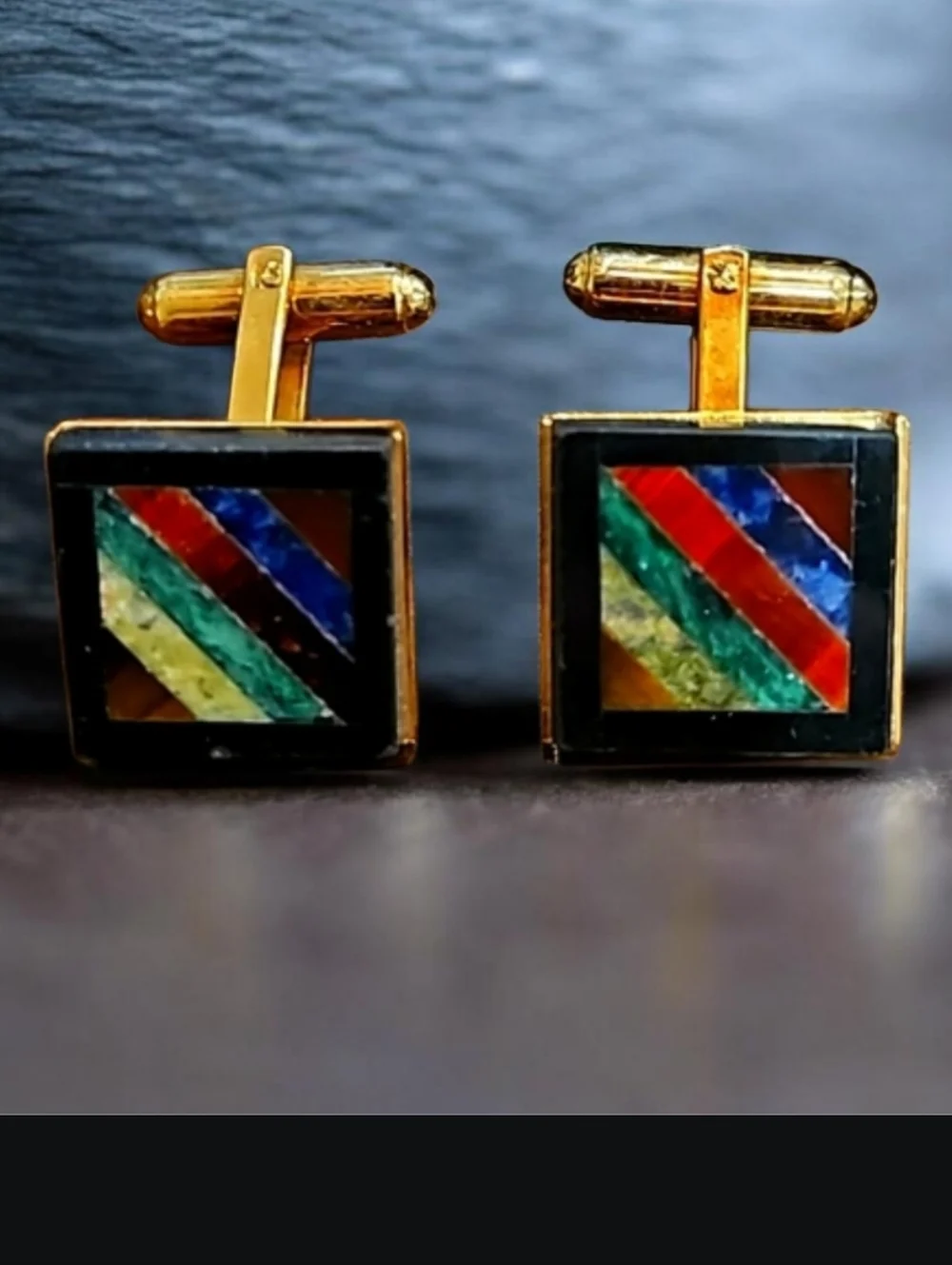 MENS CUFFLINKS Horizontal Inlaid‎ Colors French Cuffs